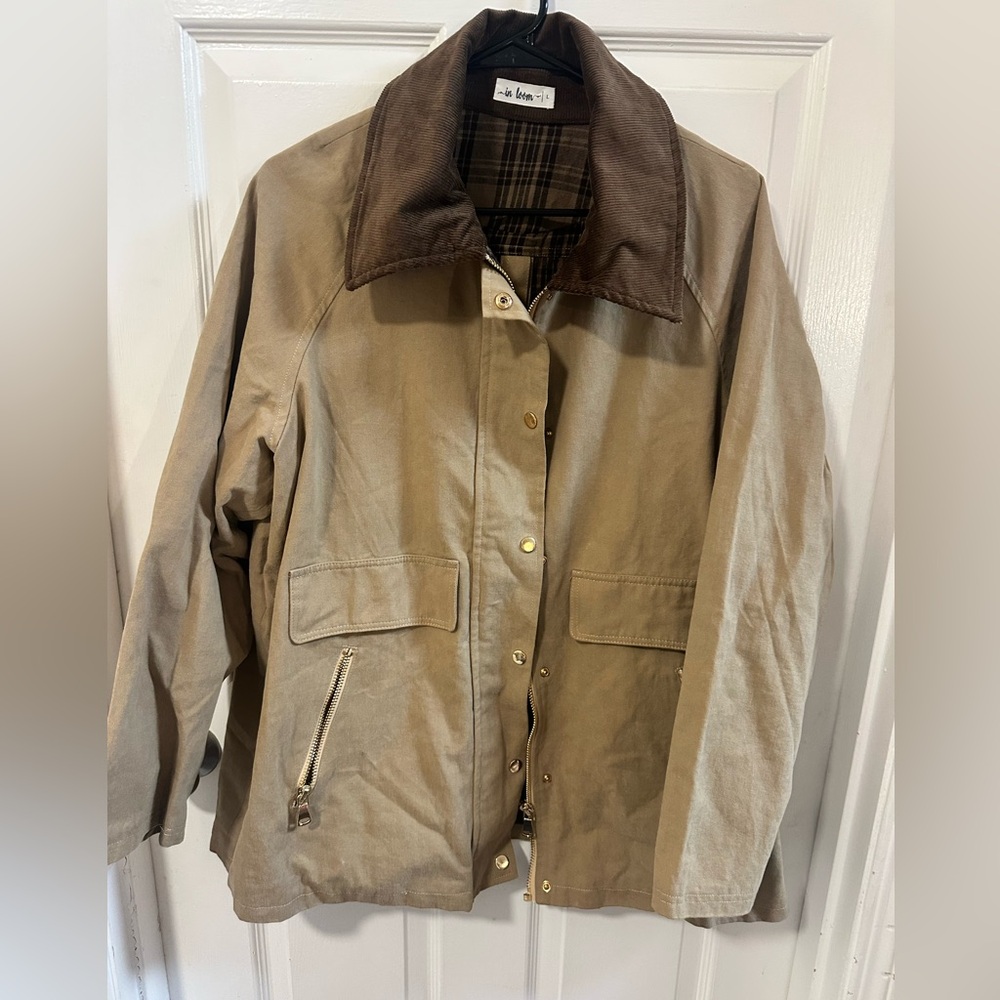 In Bloom Tan Utility Jacket with Brown Collar